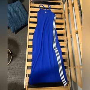 Adidas Women's Blue Maxi Dress with White Stripes